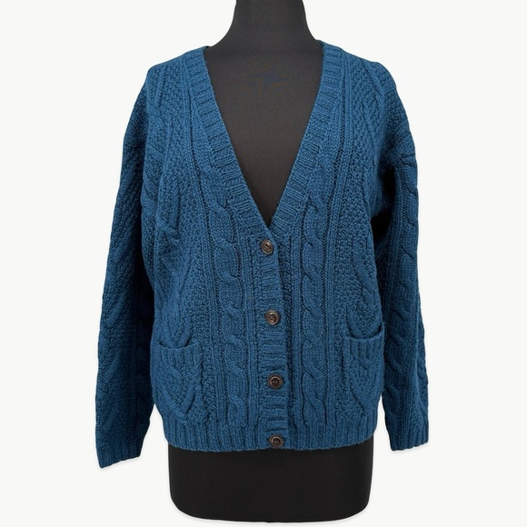L.L. Bean Sweaters - Vintage L.L. Bean Fisherman Cable Knit Wool Cardigan Sz Medium Navy 90s Classic